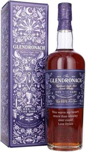Personalised Glendronach Ode to the Dark Single Malt Scotch Whisky Gift for Men Custom Engraved Whisky Bottle Glendronach Ode Dark Custom Engraving Gift for Birthday Xmas Anniversary 70cl