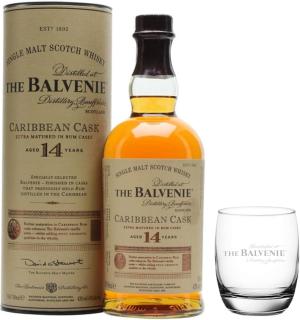 Balvenie 14 Year Old Caribbean Cask 70cl ABV 43 alcohol Branded Tumbler Glass