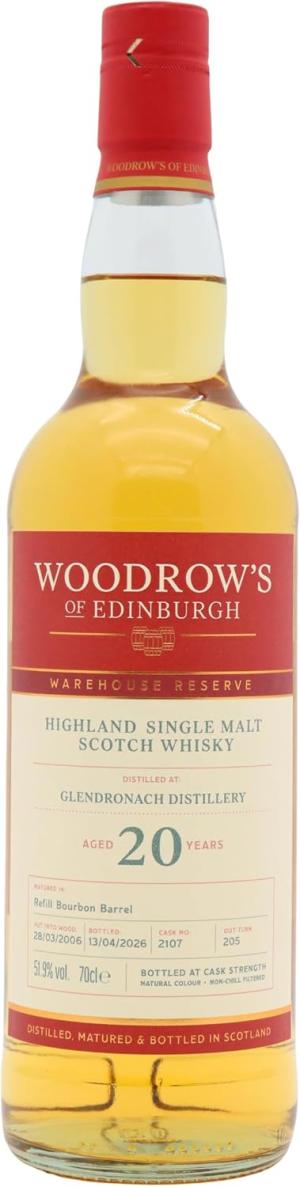 Glendronach 20 year old Woodrows Of Edinburgh Single Cask 2107 2006 Whisky 70cl 519 ABV