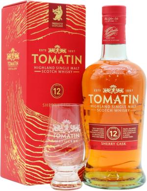 Tomatin 12 year old Sherry Cask Matured Highland Single Malt Scotch Whisky 70cl 40 ABV Includes Glencairn Glass