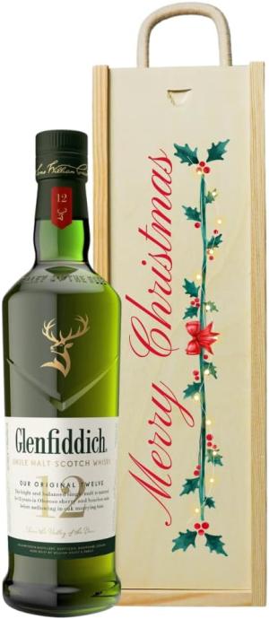 Merry Christmas Glenfiddich 12 Year Old Single Malt Scotch Whisky Gift Set 70cl Bottle 40 ABV Premium Speyside Whisky Christmas Set for Him or Her