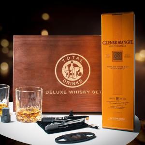 Glenmorangie 12 Year old Whisky Gift SetWooden BoxClassic Whisky Glass8 pcs Whisky StonesTongsCigar CutterGift for Mum or DadBest ManBirthdayAnniversaryCorporateMenWomen