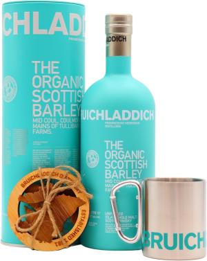 Bruichladdich Organic Scottish Barley Islay Single Malt Scotch Whisky 100cl 50 ABV 1 Litre Includes Metal Mug Coasters