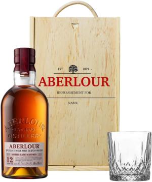 Personalised Aberlour 12 Year Old Single Malt Scotch Whisky Gift Set with Whisky Glass in Wooden Box 70cl 40 ABV Gifts for Men Mens Gifts Christmas Fathers Day Birthdays