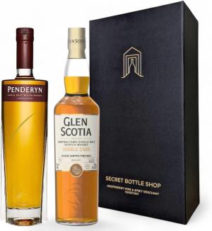 Secret Bottle Shop Scotland v Wales Single Malt Whisky Duo Gift Boxed 2x70cl Penderyn Sherrywood Finish Glen Scotia Double Cask Gifts for Him Her Birthdays Christmas Corporate Fathers Day