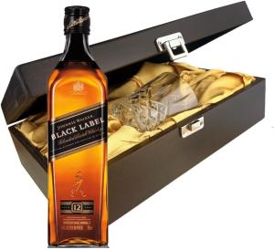 Johnnie Walker Black Label Whisky In Luxury Box With Crystal Glass Tumbler