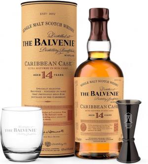 Balvenie 14 Year Old Caribbean Cask Whisky 70cl With Branded Glass Secret Bottle Shop Jigger Gifts for Him Her Birthdays Christmas Corporate Mothers Day Fathers Day