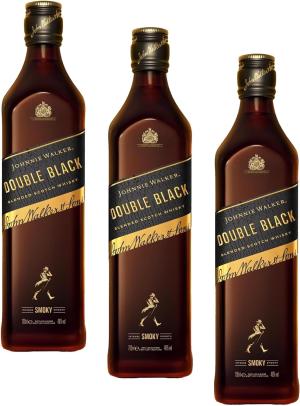 Johnnie Walker Double Black Label Blended Scotch Whisky 40 vol 70cl Deep Smouldering Flavour Matured in Charred Casks Intense Scottish Whisky to Sip Neat or in Mixed Drinks Pack of 3