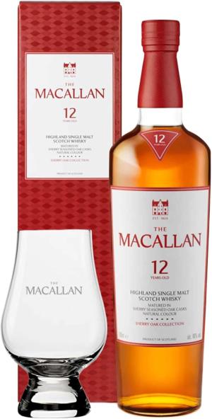 The Macallan 12 Year Old Sherry Oak Cask Speyside Single Malt Scotch Whisky Branded Macallan Glencairn Glass