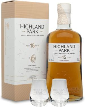 Highland Park 15 Year Old Island Single Malt Scotch Whisky 44 70cl 2 Branded Glasses
