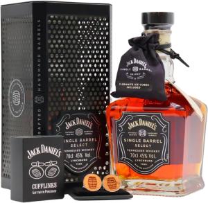 Jack Daniels Single Barrel Select Whiskey 70cl 45 ABV Includes Cufflinks Whiskey Stones Mesh Tin