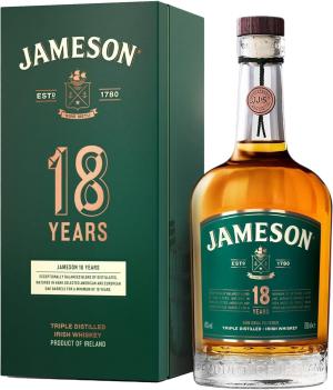 Jameson 18 Year Old Triple Distilled Irish Whiskey with Giftbox 46 ABV 70CL Premium Irish Whiskey Matured in Oak Casks Finished in Virgin American Oak Barrels Wood Spicy Toffee Notes