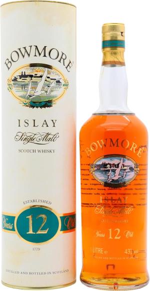 Bowmore 12 year old Screen Printed Bottle Single Malt Scotch Whisky 100cl 43 ABV 1 Litre