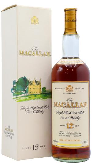 The Macallan 12 year old Single Highland Malt Scotch Whisky 100cl 43 ABV 1 Litre 1990s Bottling