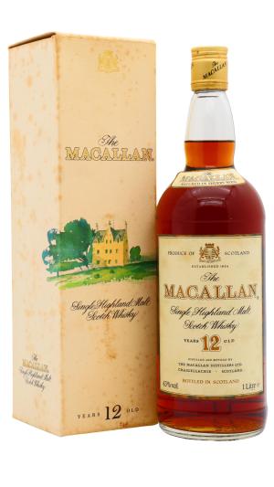 The Macallan 12 year old Single Highland Malt Scotch Whisky 100cl 43 ABV 1990s Bottling 1 Litre