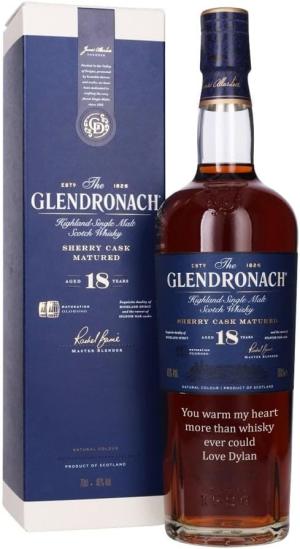 Personalised Glendronach 18 Year Old Single Malt Scotch Whisky Gift for Men Custom Engraved Whisky Bottle Glendronach 18 Custom Engraving Gift for Birthday Xmas Anniversary 70cl 46