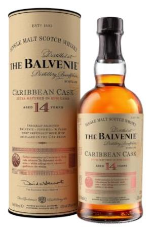 THE BALVENIE Caribbean Cask 14 Year Old Single Malt Scotch Whisky Extra Matured In Rum Cask Traditional Smooth Honeyed Character Creamy Toffee Fresh Fruit Notes 43 ABV 70 cl