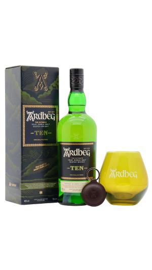 Ardbeg 10 year old Islay Single Malt Scotch Whisky 70cl 46 ABV Includes Glass Keyring
