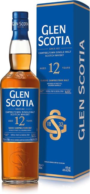 Glen Scotia 12 Year Old Single Malt Whisky 70cl 46 ABV Matured in FirstFill Bourbon Casks Campbeltown Scotch Whisky with Tropical Fruit Coastal Influence Warming Spice