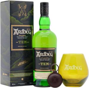 Ardbeg 10 year old Islay Single Malt Scotch Whisky 70cl 46 ABV Includes Glass Keyring