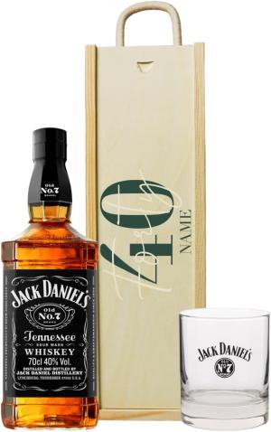 Personalised 40th Birthday Jack Daniels Whiskey Gift Set with Branded Glass Personalised Wooden Gift Box 70cl