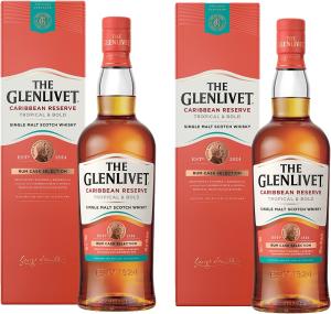 The Glenlivet Caribbean Reserve Single Malt Whisky Rum Barrel Selection 70 cl with Gift Box Pack of 2