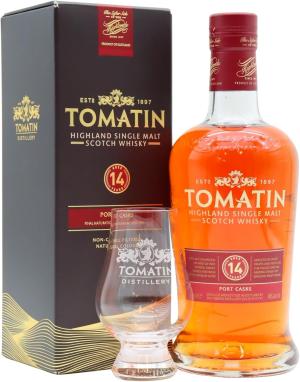 Tomatin 14 year old Tawny Port Finish Highland Single Malt Scotch Whisky 70cl 46 ABV Includes Glencairn Glass