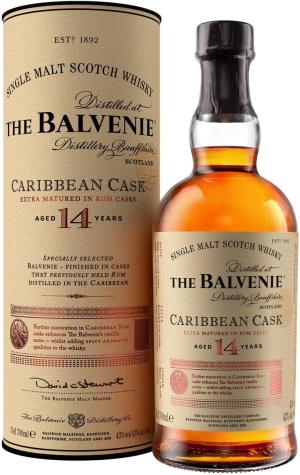THE BALVENIE Caribbean Cask 14 Year Old Single Malt Scotch Whisky Extra Matured In Rum Cask Traditional Smooth Honeyed Character Creamy Toffee Fresh Fruit Notes 43 ABV 70 cl