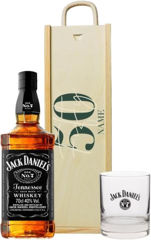 Personalised 50th Birthday Whisky Gift Set with Glass Personalised Wooden Box Jack Daniels with Branded Jack Daniels Whisky Glass