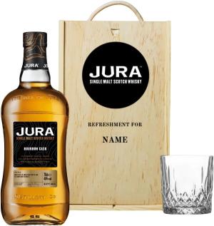 BEER HUNTER Personalised Jura Single Malt Scotch Whisky Gift Set 70cl Bottle 40 ABV with Whisky Glass in Wooden Presentation Box Premium Gift for Birthdays Anniversaries Celebrations
