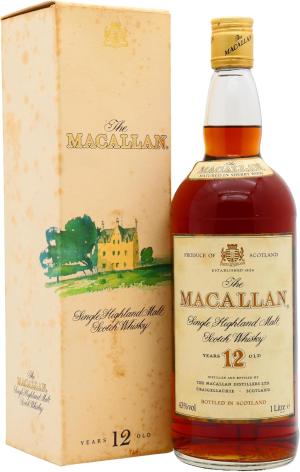 The Macallan 12 year old Single Highland Malt Scotch Whisky 100cl 43 ABV 1 Litre 1990s Bottling
