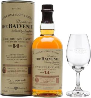 The Balvenie Caribbean Cask Aged 14 Year Old Single Malt With Branded Glass