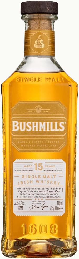 Bushmills 15 Year Old Single Malt Irish Whiskey 40 ABV 70cl AwardWinning Bourbon Barrel Aged Cognac Cask Rich Fruit Spice Notes Sipping Gifts