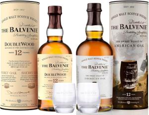 Balvenie 12 American Oak Blavenie 12 Doublewood 2 x 70cl Two Branded Glasses