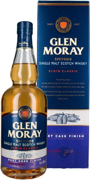 Glen Moray Port Cask Finish single malt Scotch whisky 70cl 40 ABV Speyside region whisky matured in exBourbon and finished in exTawny Port Wine casks Distilled and matured in Elgin Scotland