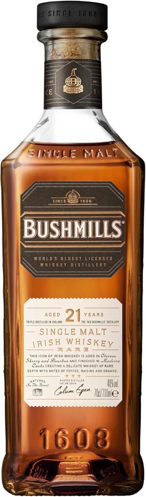 Bushmills 21 Year Old Single Malt Irish Whiskey 40 ABV 70cl AwardWinning Bourbon Madeira Casks Rich Honey Spice Dried Fruit Notes Luxury Whiskey Gift