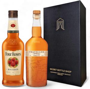 Secret Bottle Shop American Whiskey Discovery Duo Gift Boxed Four Roses Original Kentucky Straight Bourbon and Traveller Whiskey 2x70cl