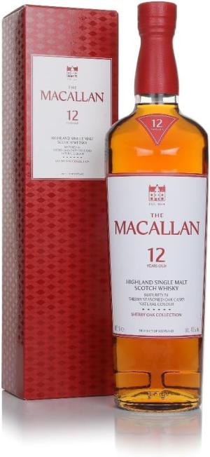 The Macallan 12 Years Old Sherry Oak Scotch Highland Single Malt Whisky Dried Fruit Oak Spice and Nutmeg European Oak Sherry Seasoned Casks 40 Percent ABV 70 cl Package may vary