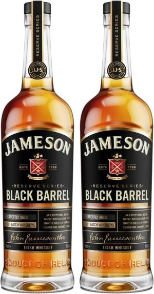Jameson Black Barrel Blended Irish Whiskey with Giftbox 40 ABV 70CL Triple Distilled Irish Whiskey Single Malt and Small Batch Grain Blended Whiskey Notes of Spices and Vanilla Pack of 2