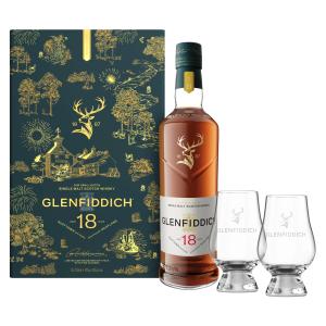 Glenfiddich 18 Year Old 2 Glass Pack Speyside Single Malt Scotch Whisky 70cl