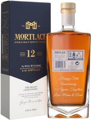 Personalised Mortlach The Wee Witchie 12 Year Old Single Malt Scotch Whisky Gift for Men Customised Engraved Whisky Bottle Mortlach 12 with Custom Engraving Gift Ideas for Birthday 70cl