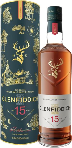 GLENFIDDICH 15 Year Old Single Malt Scotch Whisky Rich Complex Warm Spice Honey Rich Fruit Bourbon Oak Sherry Casks Harmonised In Our Solera Vat 40 ABV 70 cl Packing may vary
