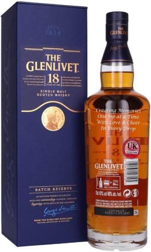 Personalised Glenlivet 18 Year Old Batch Reserve Single Malt Scotch Whisky Gift Customised Engraved Whisky Bottle Glenlivet 18 Year Old Whisky With Custom Engraving Gift For Birthday 70cl40
